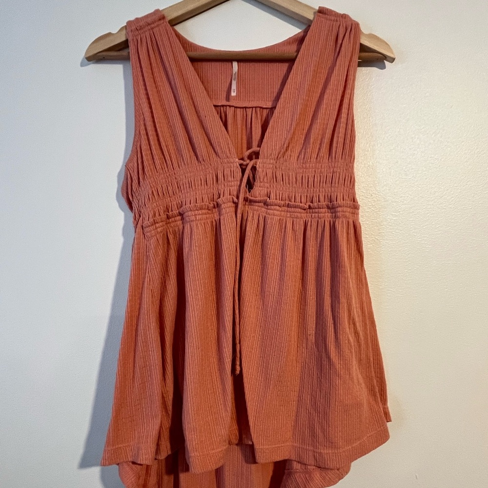 Free People Women's Sleeveless Orange tie front Top